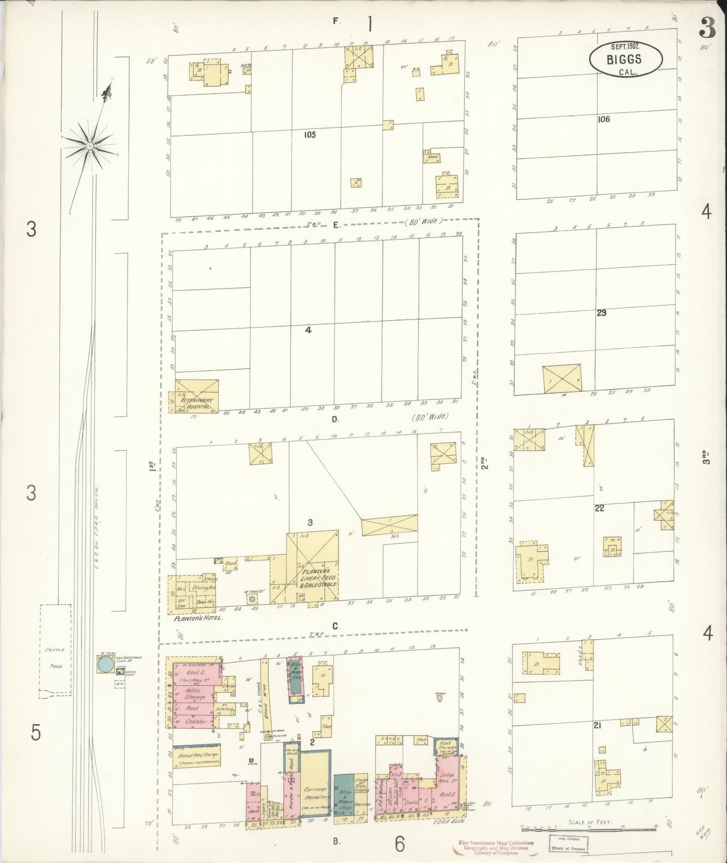 Sanborn Fire Insurance Map from Biggs, Butte County, California (1902), Sheet #0003 - Historic Sanborn Fire Insurance Map Print, vintage old map wall art, antique decor, genealogy gift, California California map
