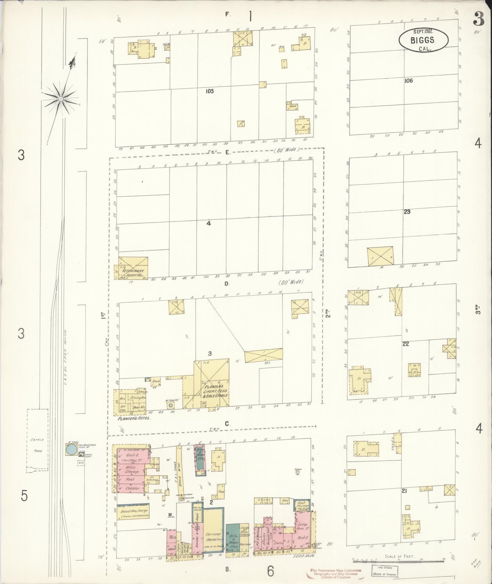 Sanborn Fire Insurance Map from Biggs, Butte County, California (1902), Sheet #0003 - Historic Sanborn Fire Insurance Map Print, vintage old map wall art, antique decor, genealogy gift, California California map