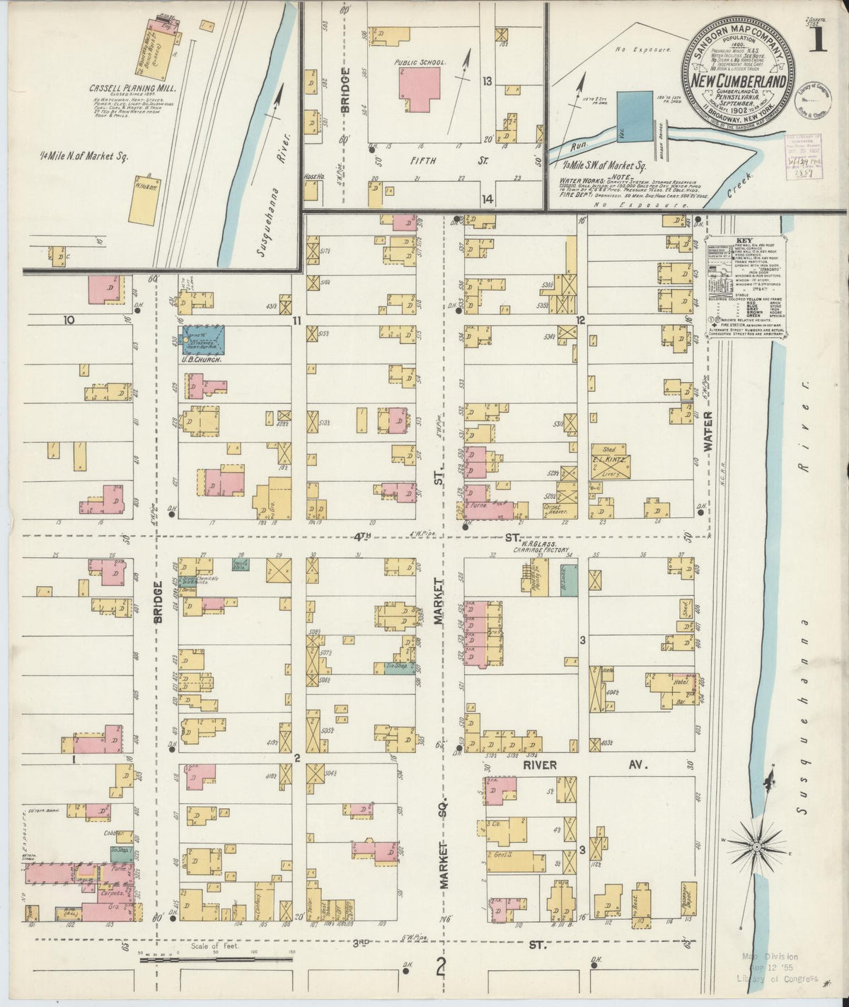 Sanborn Fire Insurance Map from New Cumberland, Cumberland County, Pennsylvania (1902), Sheet #0001 - Historic Sanborn Fire Insurance Map Print, vintage old map wall art, antique decor, genealogy gift, Pennsylvania Pennsylvania map