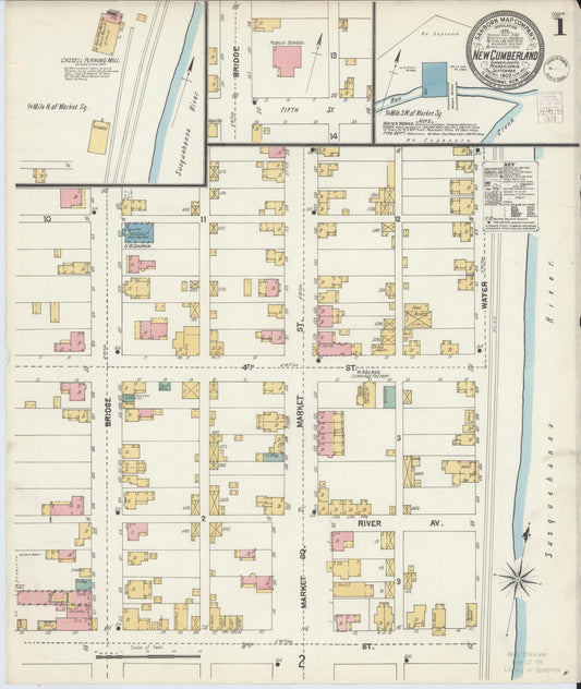 Sanborn Fire Insurance Map from New Cumberland, Cumberland County, Pennsylvania (1902), Sheet #0001 - Historic Sanborn Fire Insurance Map Print, vintage old map wall art, antique decor, genealogy gift, Pennsylvania Pennsylvania map