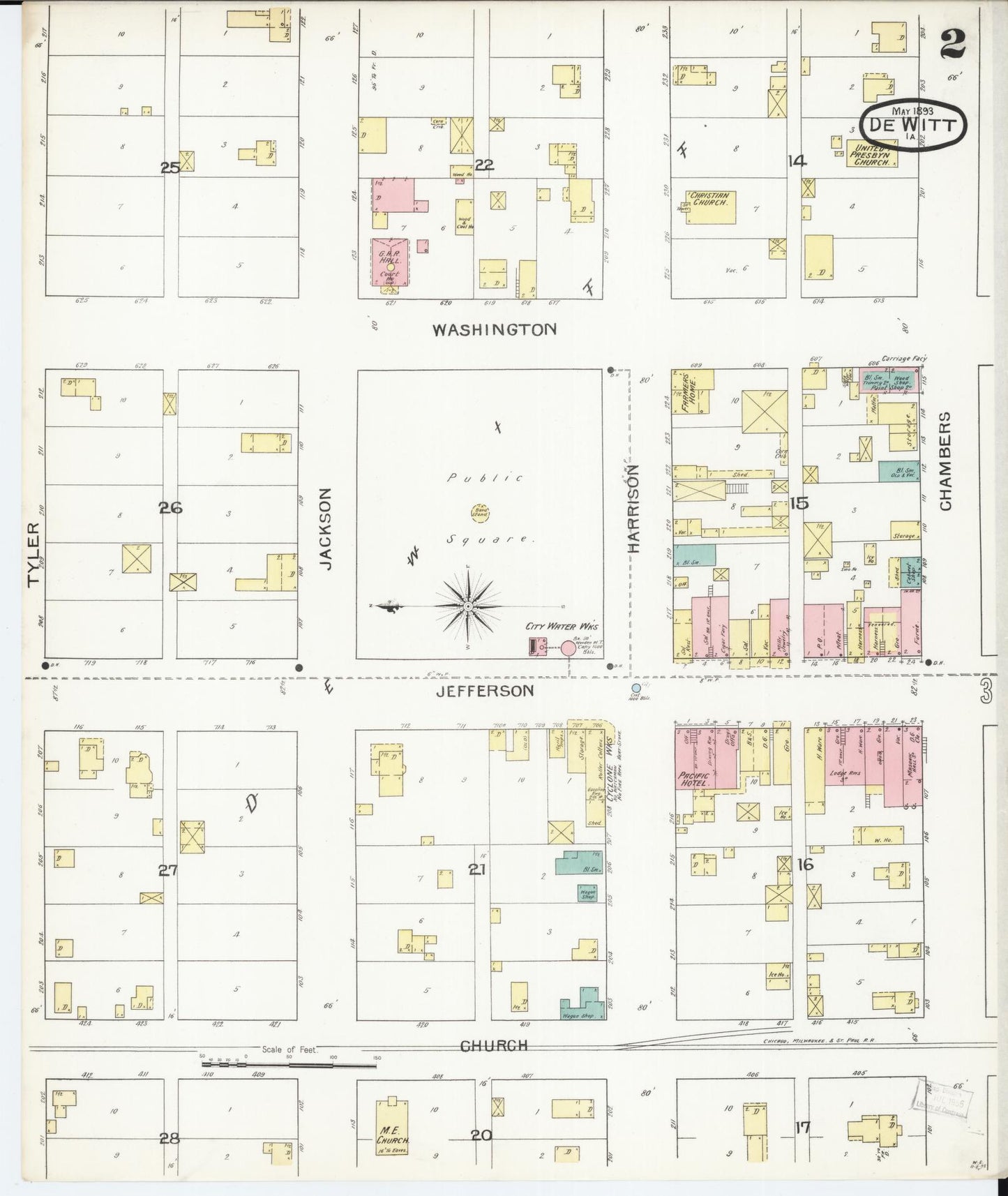 Sanborn Fire Insurance Map from De Witt, Clinton County, Iowa (1893), Sheet #0002 - Historic Sanborn Fire Insurance Map Print, vintage old map wall art