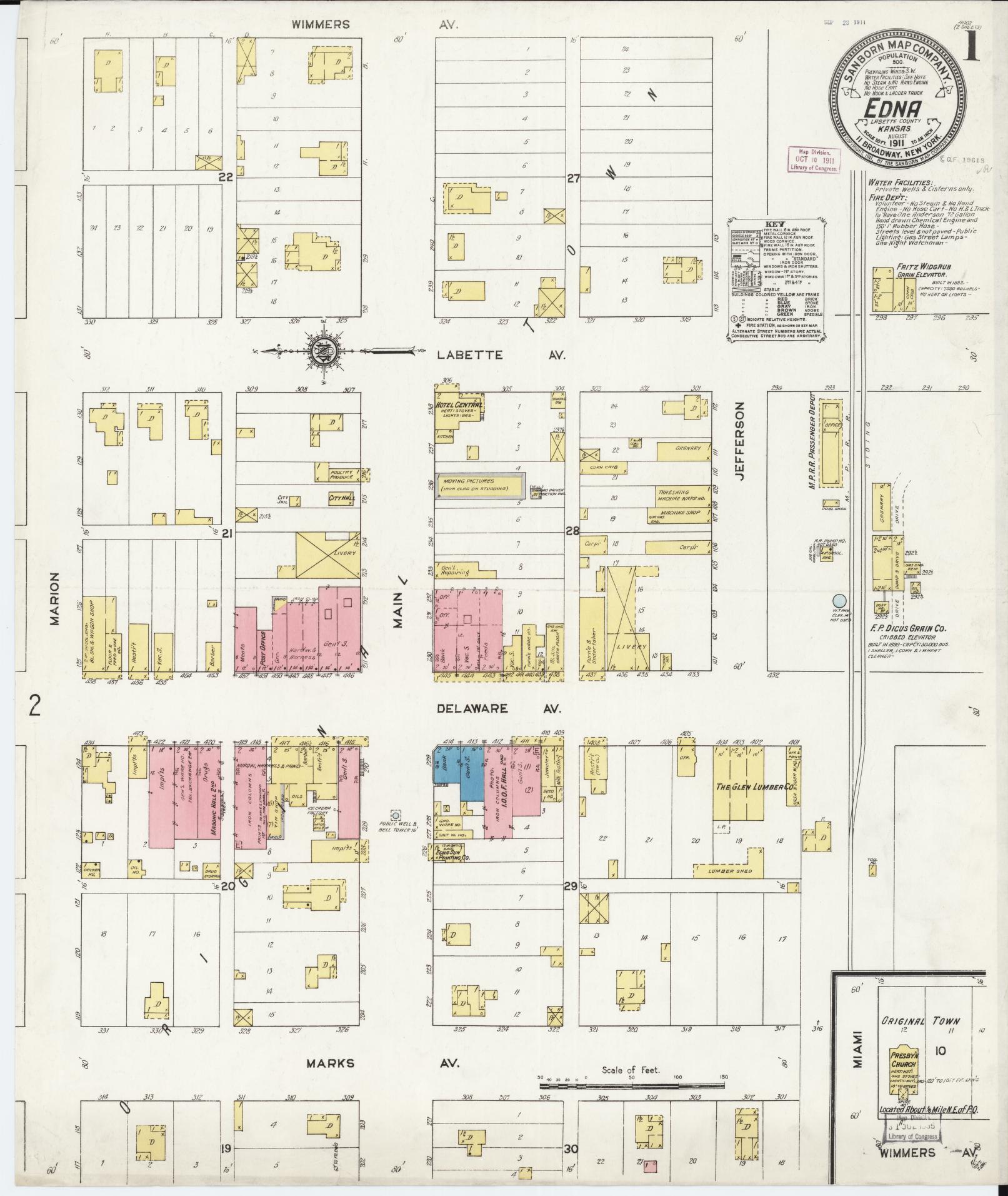 Sanborn Fire Insurance Map from Edna, Labette County, Kansas. (1911) – Historic Sanborn Fire Insurance Map Print