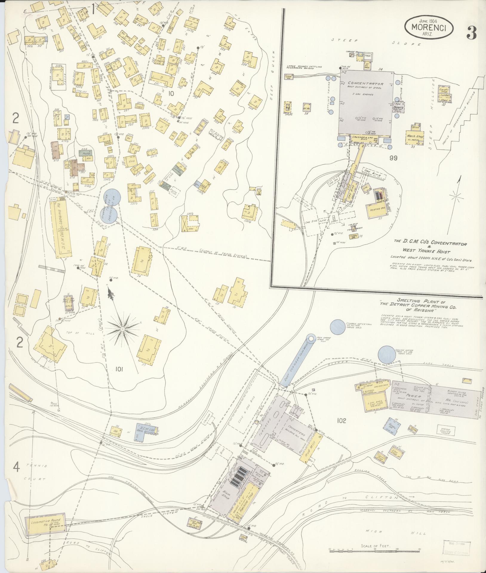 Sanborn Fire Insurance Map from Morenci, Greenlee County, Arizona (1904), Sheet #0003 - Complete Map Set gallery image, historic Sanborn map, vintage wall art, Arizona Arizona