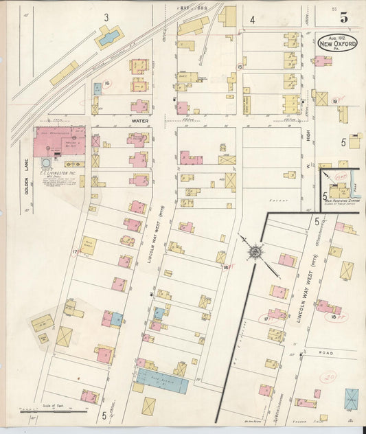 Sanborn Fire Insurance Map from New Oxford, Adams County, Pennsylvania (1929), Sheet #0005 - Historic Sanborn Fire Insurance Map Print, vintage old map wall art, antique decor, genealogy gift, Pennsylvania Pennsylvania map