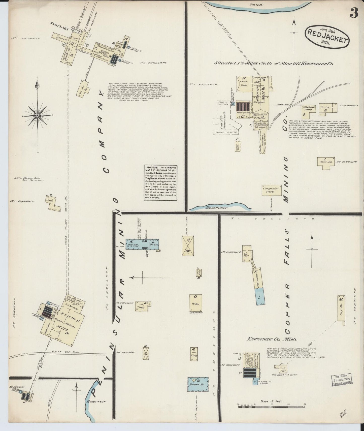Sanborn Fire Insurance Map from Red Jacket, Houghton County, Michigan (1884), Sheet #0003 - Complete Map Set gallery image, historic Sanborn map, vintage wall art, Michigan Michigan