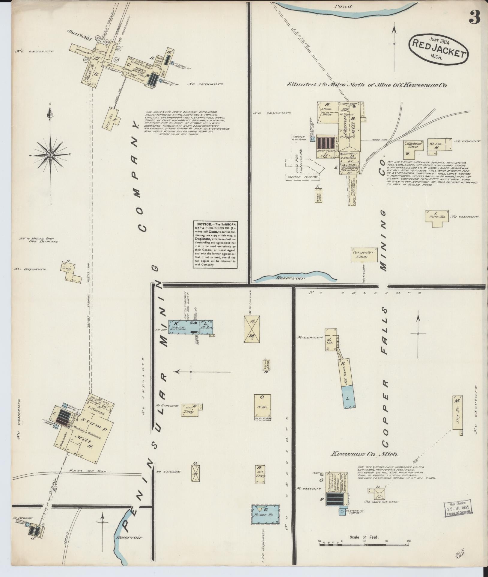 Sanborn Fire Insurance Map from Red Jacket, Houghton County, Michigan (1884), Sheet #0003 - Complete Map Set gallery image, historic Sanborn map, vintage wall art, Michigan Michigan