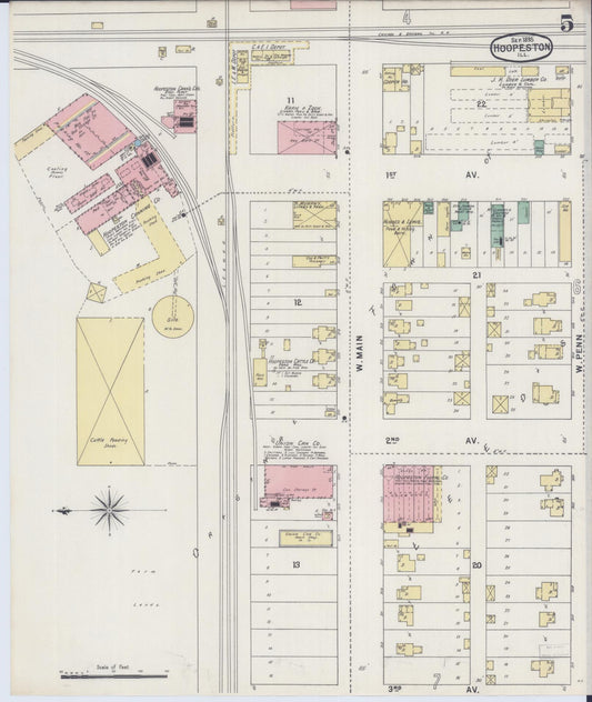 Sanborn Fire Insurance Map from Hoopeston, Vermilion County, Illinois (1895), Sheet #0005 - Historic Sanborn Fire Insurance Map Print, vintage old map wall art, antique decor, genealogy gift, Illinois Illinois map