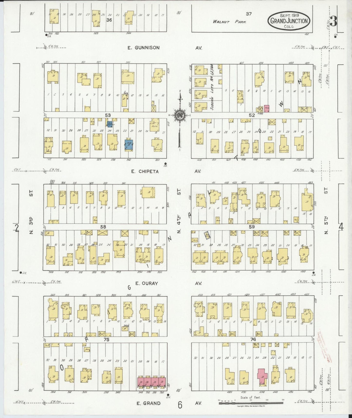 Sanborn Fire Insurance Map from Grand Junction, Mesa County, Colorado (1919), Sheet #0003 - Complete Map Set gallery image, historic Sanborn map, vintage wall art, Colorado Colorado