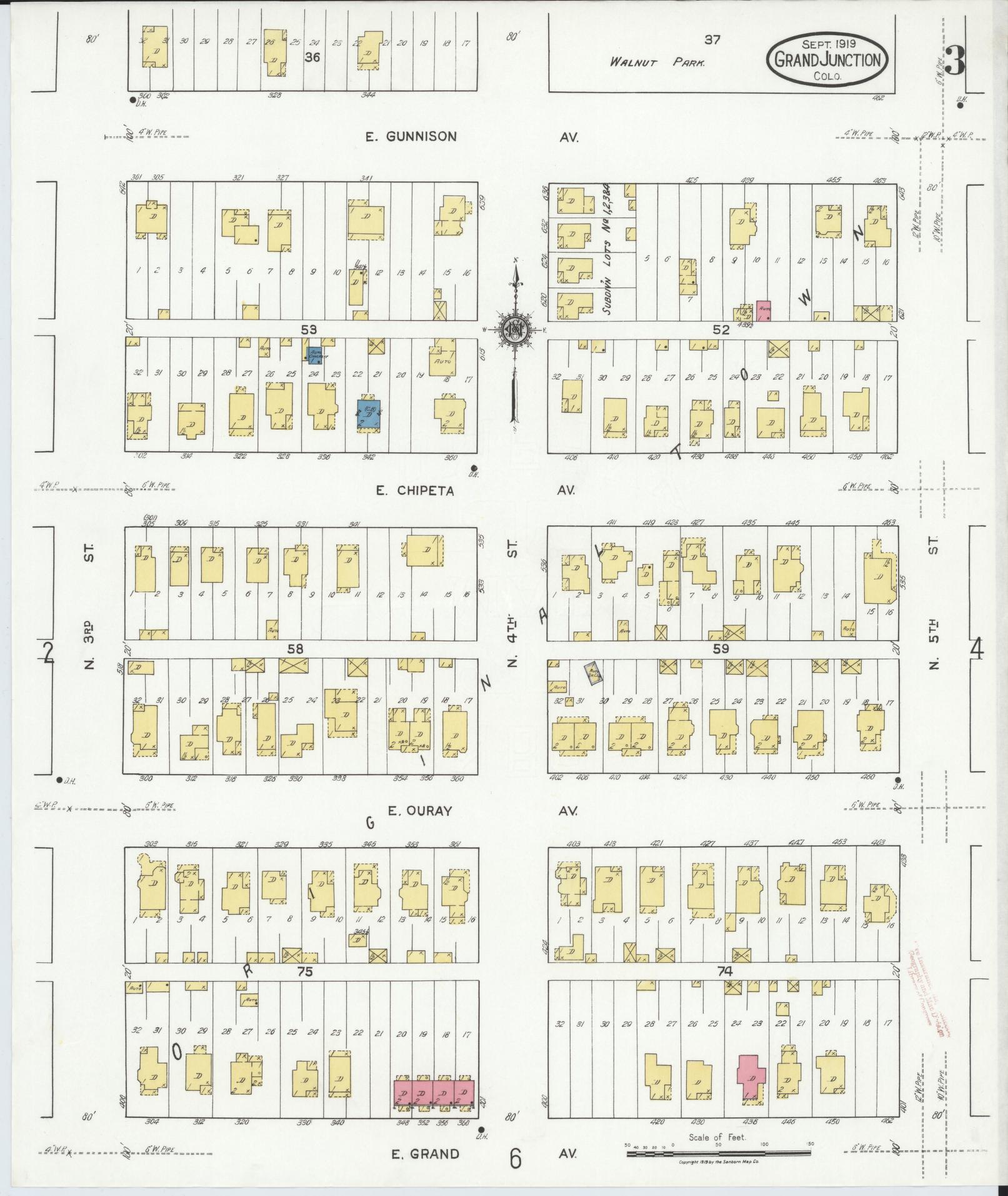 Sanborn Fire Insurance Map from Grand Junction, Mesa County, Colorado (1919), Sheet #0003 - Complete Map Set gallery image, historic Sanborn map, vintage wall art, Colorado Colorado