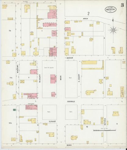 Sanborn Fire Insurance Map from Marion, Marion County, South Carolina (1899), Sheet #0003 - Complete Map Set gallery image, historic Sanborn map, vintage wall art, South Carolina South Carolina