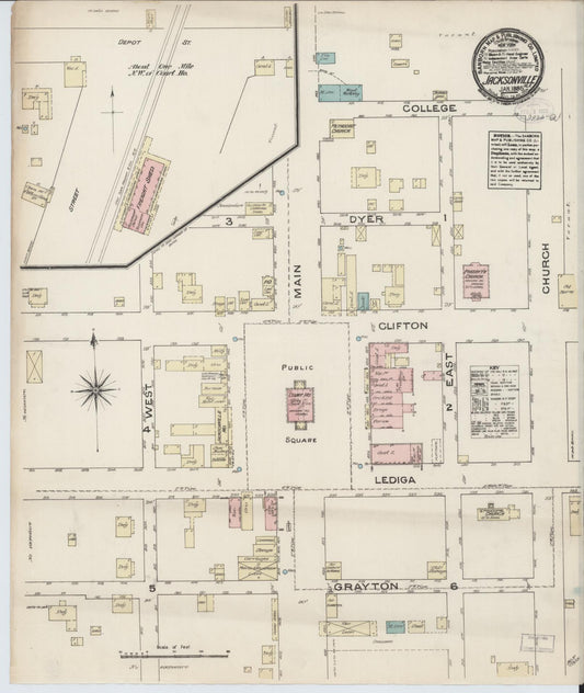 Sanborn Fire Insurance Map from Jacksonville, Calhoun County, Alabama (1885), Sheet #0001 - Historic Sanborn Fire Insurance Map Print, vintage old map wall art, antique decor, genealogy gift, Alabama Alabama map