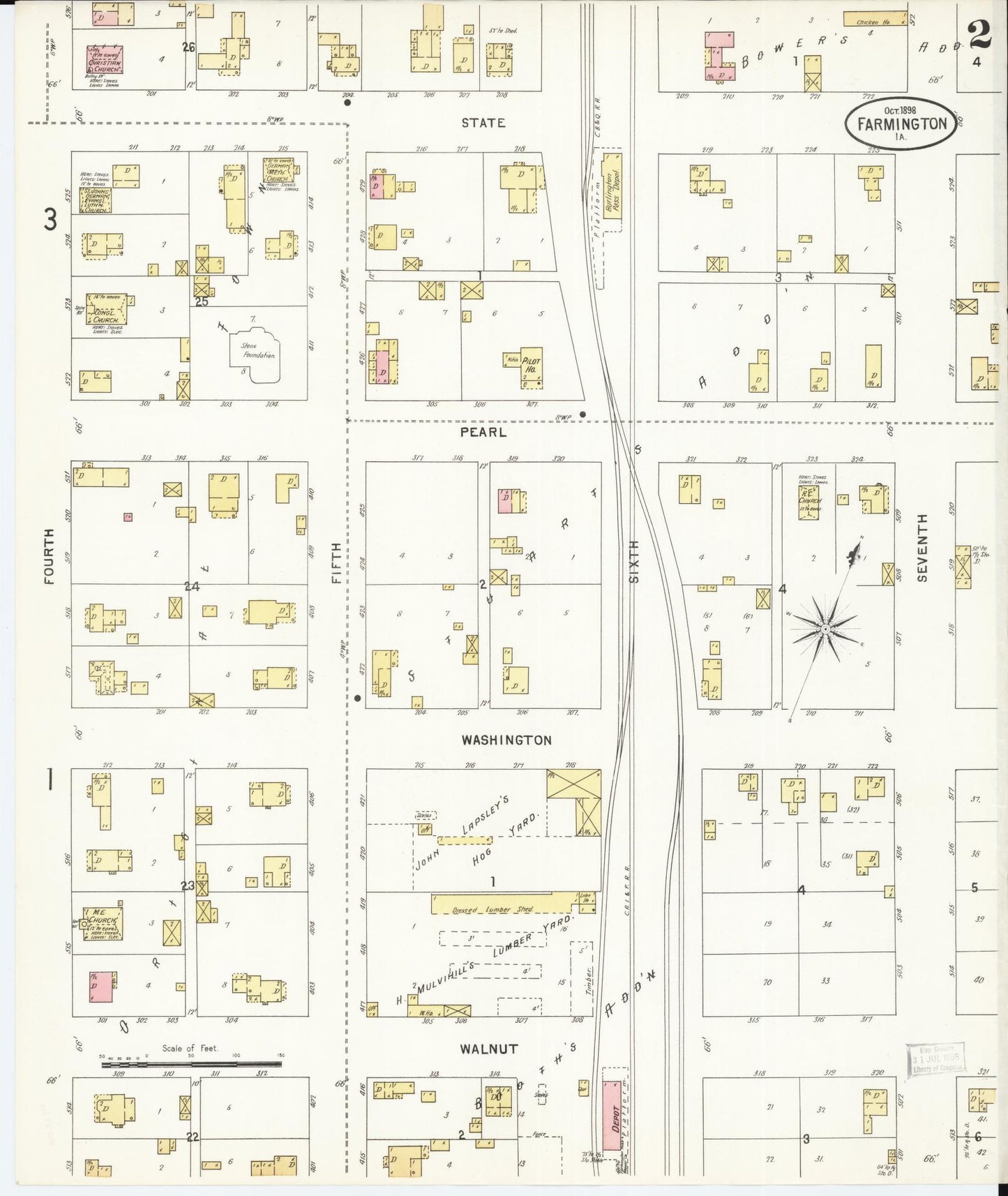 Sanborn Fire Insurance Map from Farmington, Van Buren County, Iowa (1898), Sheet #0002 - Historic Sanborn Fire Insurance Map Print, vintage old map wall art