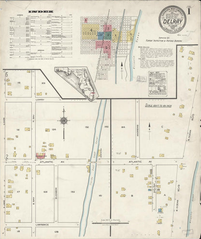 Sanborn Fire Insurance Map from Delray, Palm Beach County, Florida (1922), Sheet #0001 - Historic Sanborn Fire Insurance Map Print, vintage old map wall art, antique decor, genealogy gift, Florida Florida map