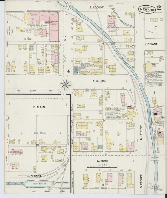 Sanborn Fire Insurance Map from Newark, Licking County, Ohio (1889), Sheet #0002 - Historic Sanborn Fire Insurance Map Print, vintage old map wall art, antique decor, genealogy gift, Ohio Ohio map