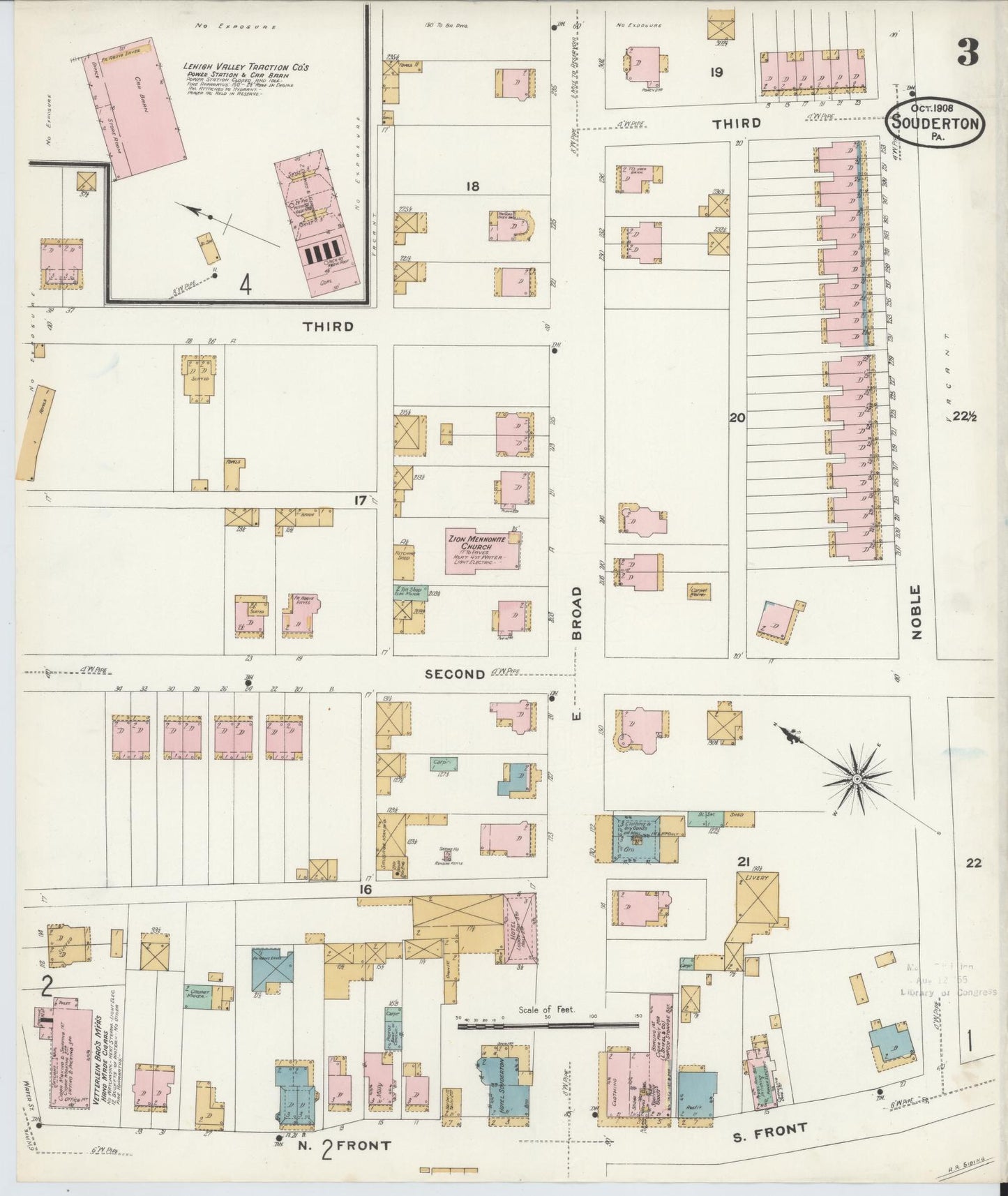 Sanborn Fire Insurance Map from Souderton, Montgomery County, Pennsylvania (1908), Sheet #0003 - Complete Map Set gallery image, historic Sanborn map, vintage wall art, Pennsylvania Pennsylvania