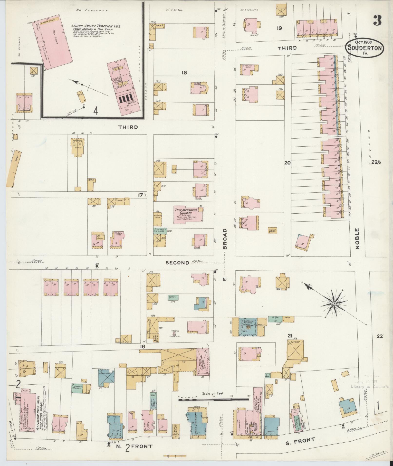 Sanborn Fire Insurance Map from Souderton, Montgomery County, Pennsylvania (1908), Sheet #0003 - Complete Map Set gallery image, historic Sanborn map, vintage wall art, Pennsylvania Pennsylvania