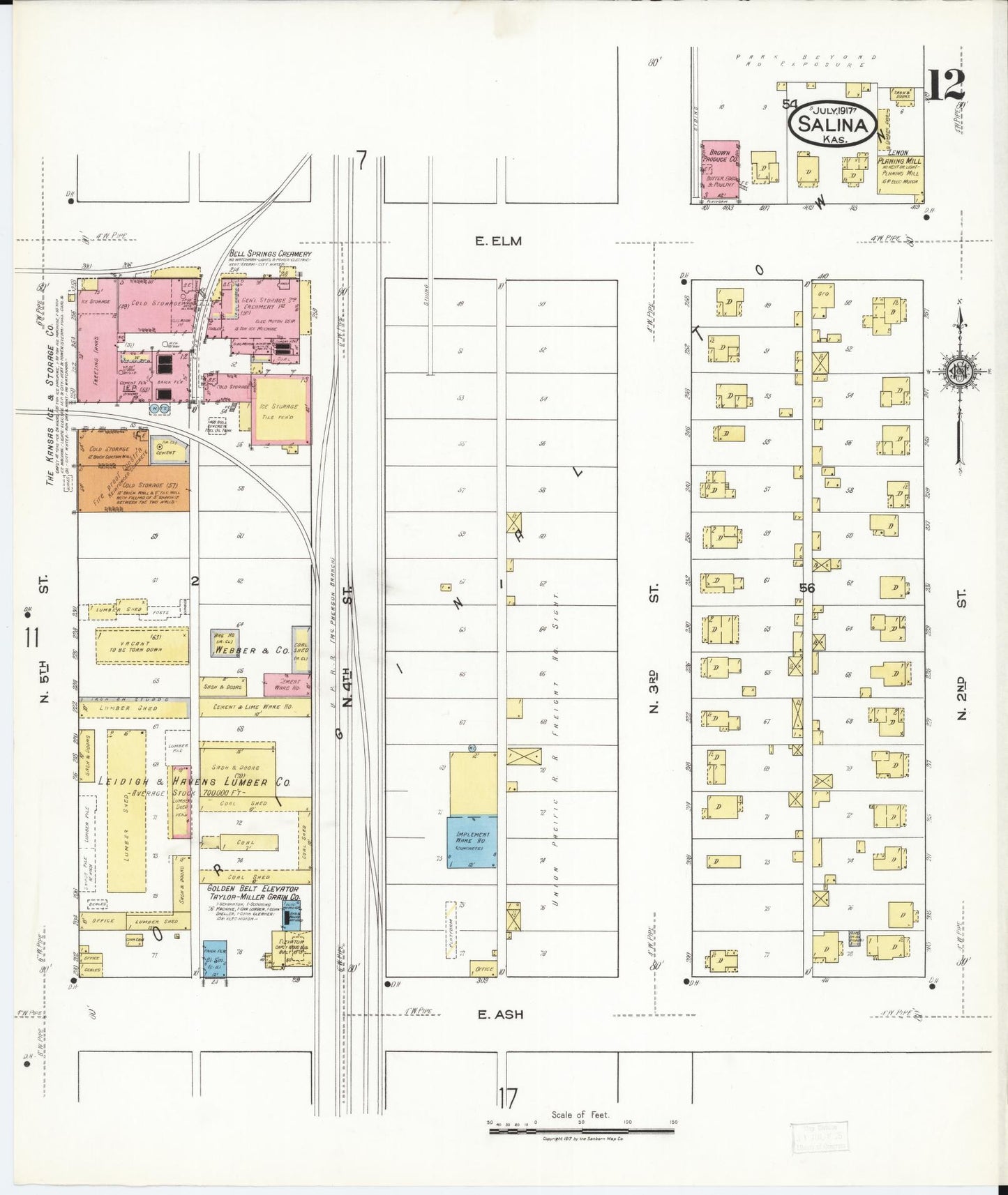 Sanborn Fire Insurance Map from Salina, Saline County, Kansas (1917), Sheet #0012 - Complete Map Set gallery image, historic Sanborn map, vintage wall art, Kansas Kansas
