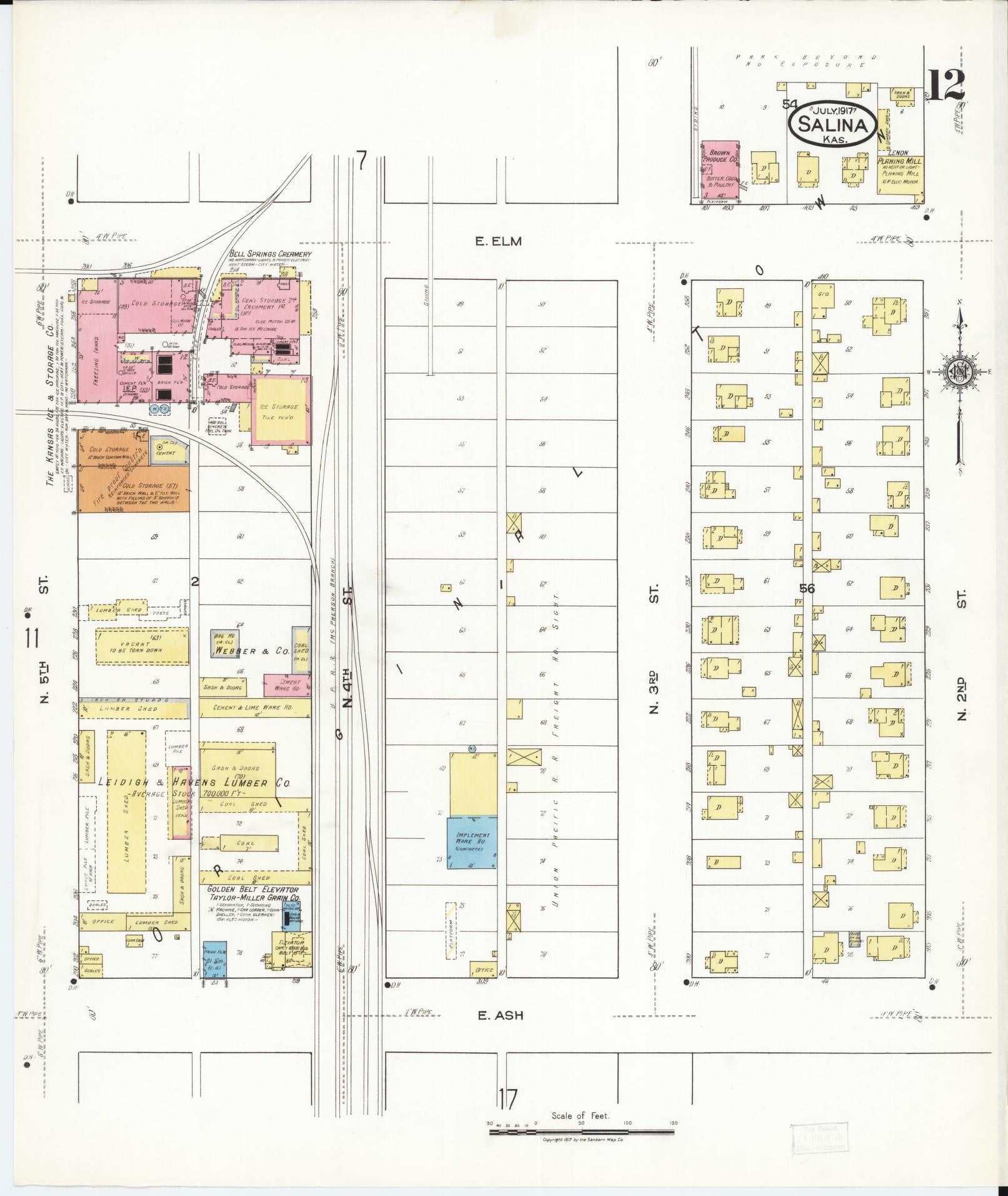 Sanborn Fire Insurance Map from Salina, Saline County, Kansas (1917), Sheet #0012 - Complete Map Set gallery image, historic Sanborn map, vintage wall art, Kansas Kansas