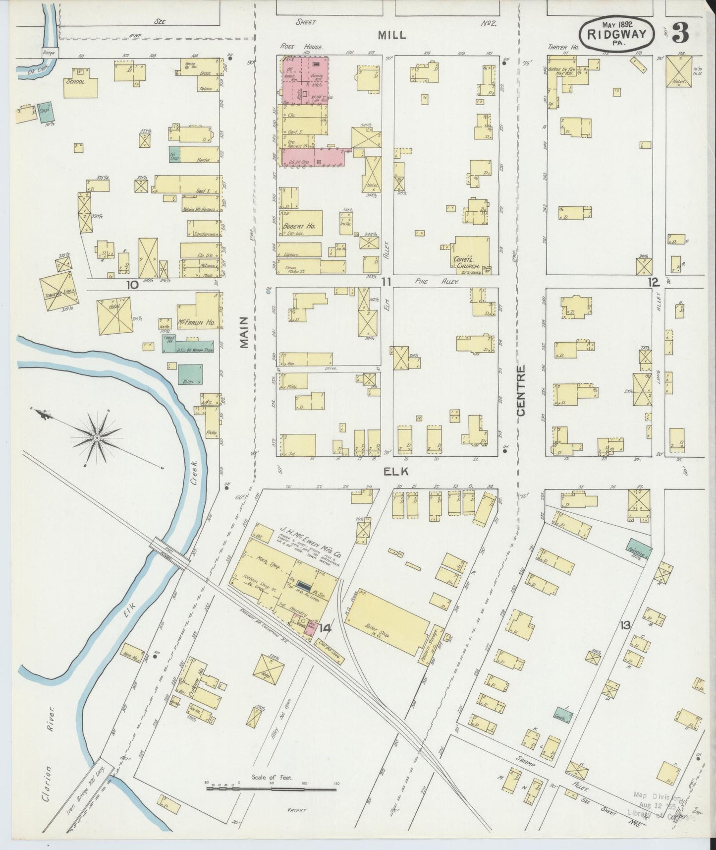 Sanborn Fire Insurance Map from Ridgway, Elk County, Pennsylvania (1892), Sheet #0003 - Complete Map Set gallery image, historic Sanborn map, vintage wall art, Pennsylvania Pennsylvania
