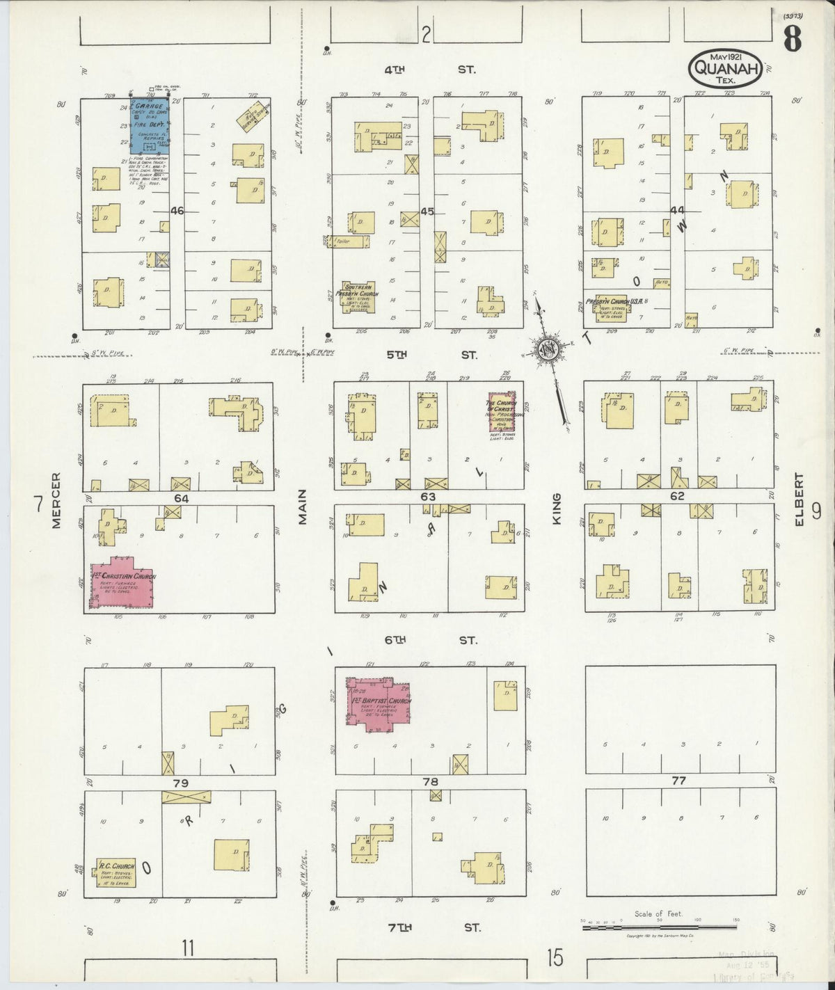 Sanborn Fire Insurance Map from Quanah, Hardeman County, Texas (1921), Sheet #0008 - Complete Map Set gallery image, historic Sanborn map, vintage wall art, Texas Texas