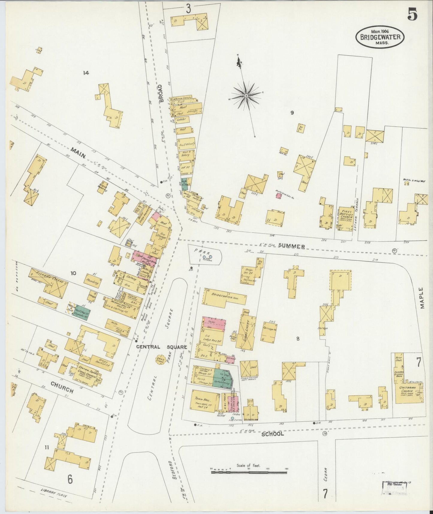 Sanborn Fire Insurance Map from Bridgewater, Plymouth County, Massachusetts (1906), Sheet #0005 - Complete Map Set gallery image, historic Sanborn map, vintage wall art, Massachusetts Massachusetts