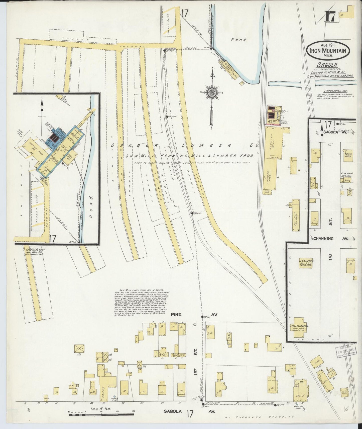Sanborn Fire Insurance Map from Iron Mountain, Dickinson County, Michigan (1911), Sheet #0017 - Historic Sanborn Fire Insurance Map Print, vintage old map wall art, antique decor, genealogy gift, Michigan Michigan map
