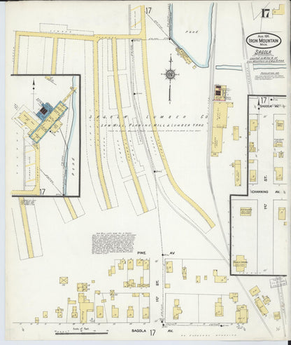 Sanborn Fire Insurance Map from Iron Mountain, Dickinson County, Michigan (1911), Sheet #0017 - Historic Sanborn Fire Insurance Map Print, vintage old map wall art, antique decor, genealogy gift, Michigan Michigan map