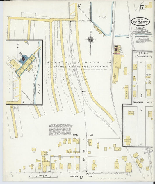 Sanborn Fire Insurance Map from Iron Mountain, Dickinson County, Michigan (1911), Sheet #0017 - Historic Sanborn Fire Insurance Map Print, vintage old map wall art, antique decor, genealogy gift, Michigan Michigan map