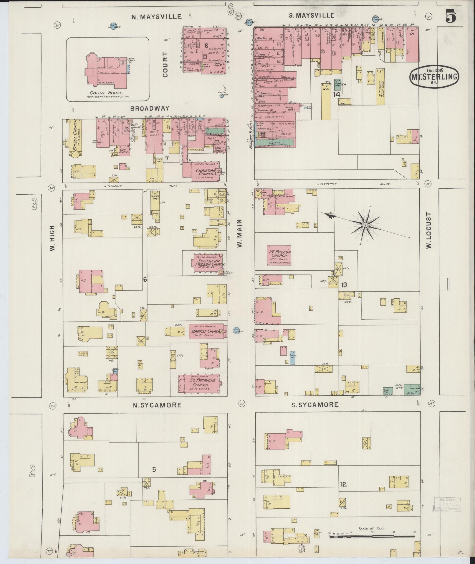 Sanborn Fire Insurance Map from Mount Sterling, Montgomery County, Kentucky (1895), Sheet #0005 - Historic Sanborn Fire Insurance Map Print, vintage old map wall art, antique decor, genealogy gift, Kentucky Kentucky map