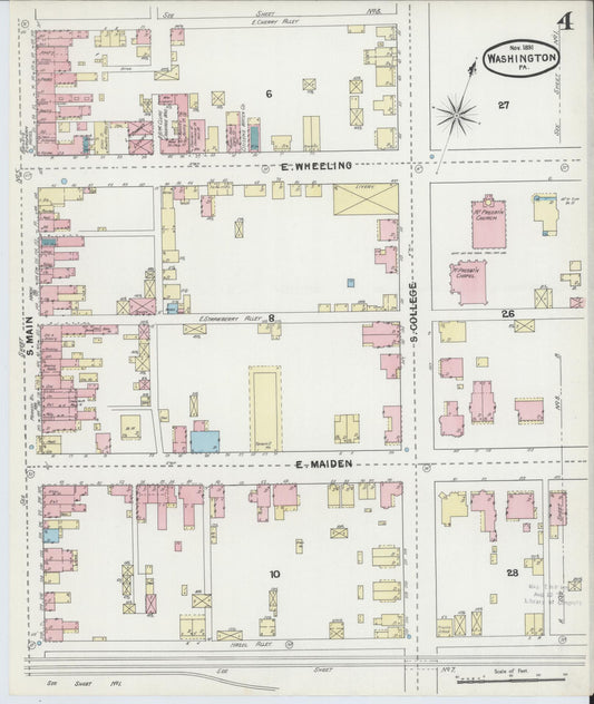 Sanborn Fire Insurance Map from Washington, Washington County, Pennsylvania (1891), Sheet #0004 - Historic Sanborn Fire Insurance Map Print, vintage old map wall art, antique decor, genealogy gift, Pennsylvania Pennsylvania map