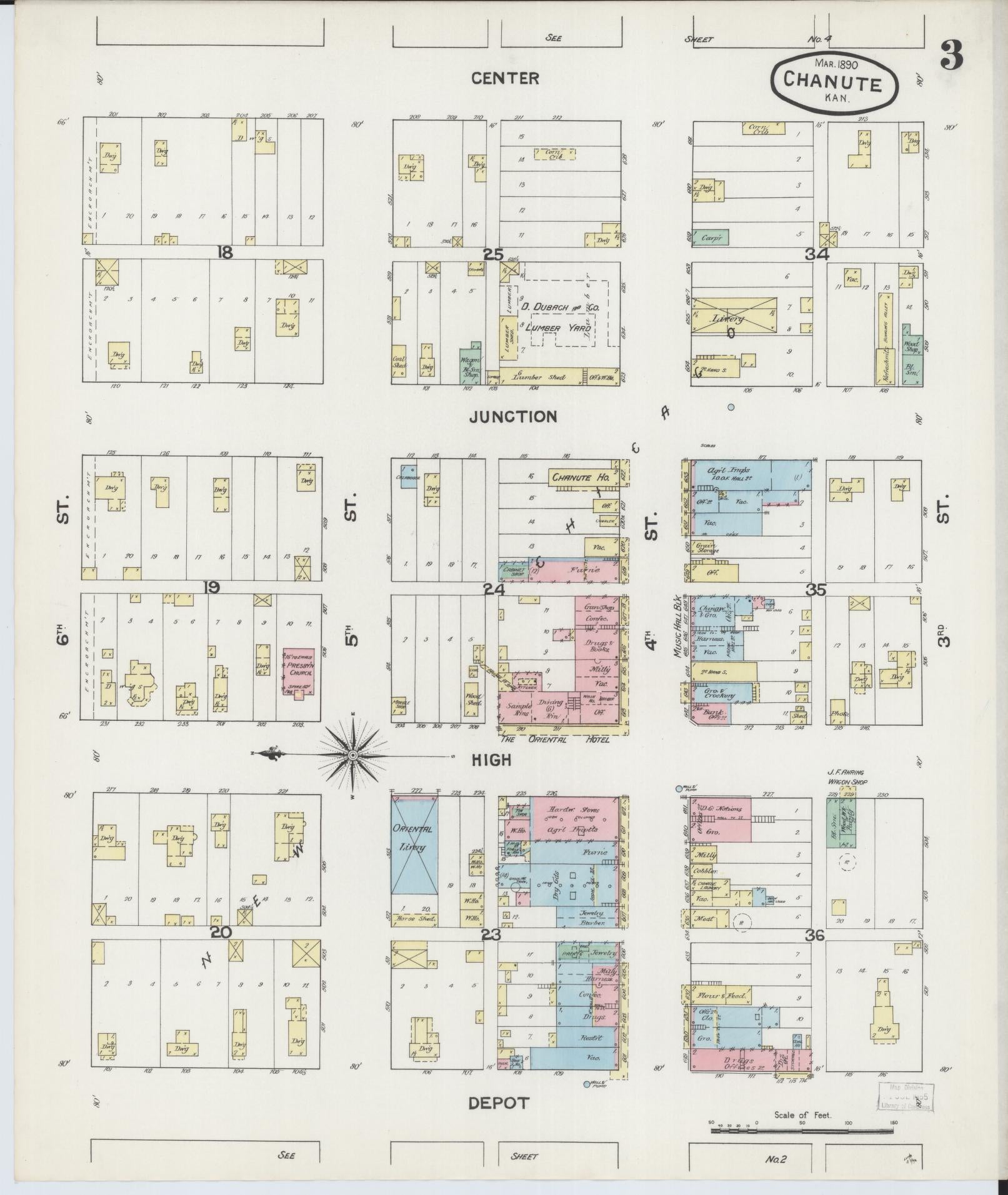 Sanborn Fire Insurance Map from Chanute, Neosho County, Kansas (1890), Sheet #0003 - Complete Map Set gallery image, historic Sanborn map, vintage wall art, Kansas Kansas