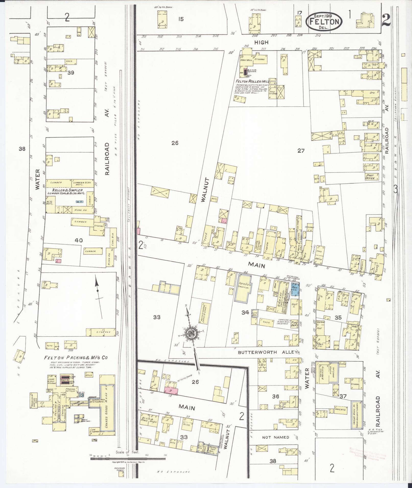 Sanborn Fire Insurance Map from Felton, Kent County, Delaware (1919), Sheet #0002 - Historic Sanborn Fire Insurance Map Print, vintage old map wall art, antique decor, genealogy gift, Delaware Delaware map