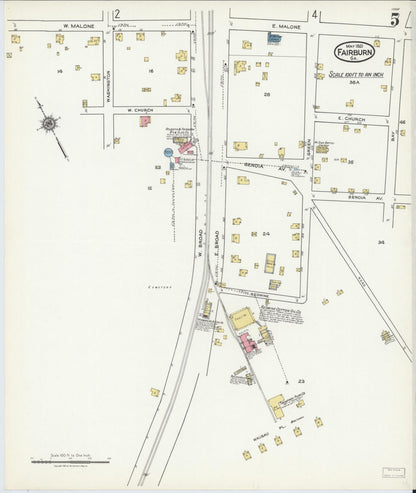 Sanborn Fire Insurance Map from Fairburn, Fulton County, Georgia (1921), Sheet #0005 - Complete Map Set gallery image, historic Sanborn map, vintage wall art, Georgia Georgia