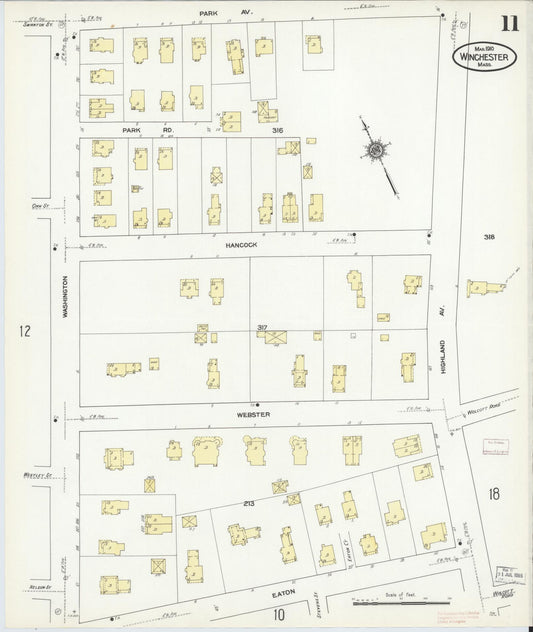 Sanborn Fire Insurance Map from Winchester, Middlesex County, Massachusetts (1910), Sheet #0011 - Historic Sanborn Fire Insurance Map Print, vintage old map wall art, antique decor, genealogy gift, Massachusetts Massachusetts map