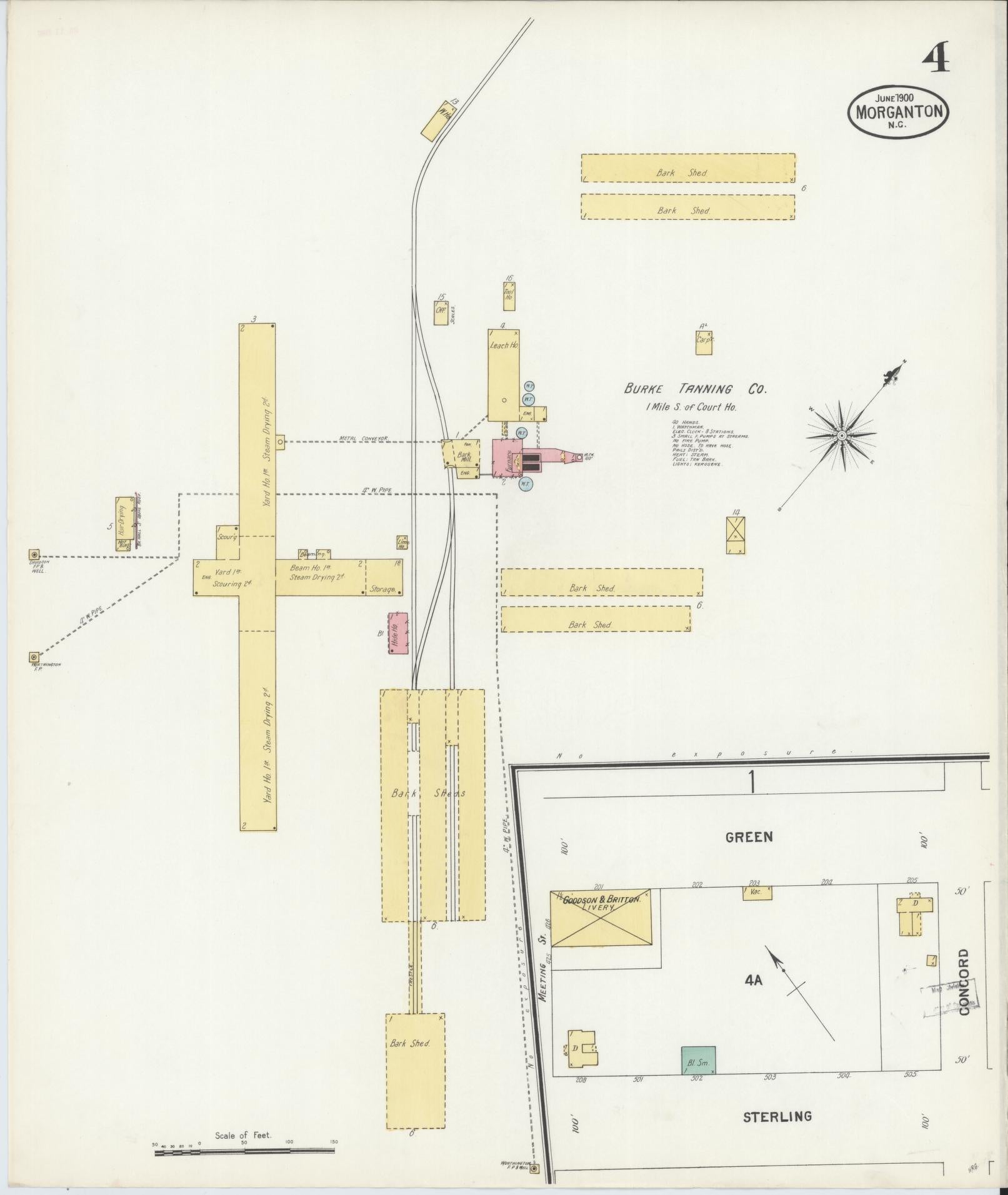 Sanborn Fire Insurance Map from Morganton, Burke County, North Carolina (1900), Sheet #0004 - Complete Map Set gallery image, historic Sanborn map, vintage wall art, North Carolina North Carolina