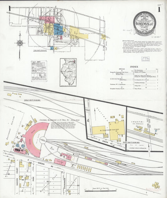 Sanborn Fire Insurance Map from Bensenville, Dupage County, Illinois (1926), Sheet #0001 - Complete Map Set gallery image, historic Sanborn map, vintage wall art, Illinois Illinois