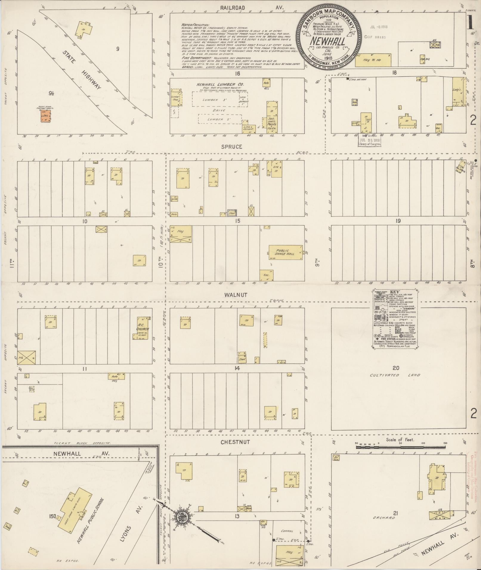Sanborn Fire Insurance Map from Newhall, Los Angeles County, California (1918), Sheet #0001 - Historic Sanborn Fire Insurance Map Print, vintage old map wall art, antique decor, genealogy gift, California California map