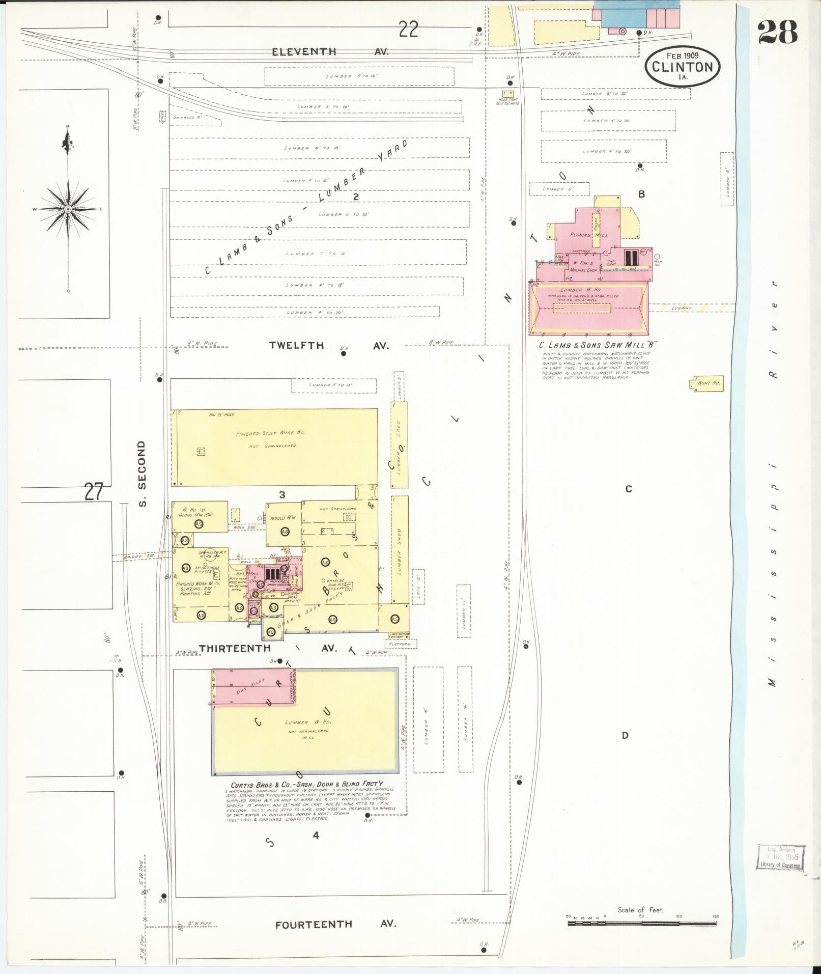 Sanborn Fire Insurance Map from Clinton, Clinton County, Iowa (1909), Sheet #0028 - Historic Sanborn Fire Insurance Map Print, vintage old map wall art