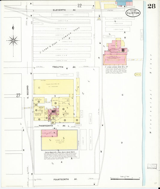 Sanborn Fire Insurance Map from Clinton, Clinton County, Iowa (1909), Sheet #0028 - Historic Sanborn Fire Insurance Map Print, vintage old map wall art