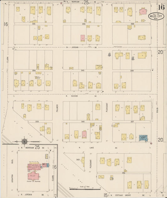Sanborn Fire Insurance Map from Miles City, Custer County, Montana (1916), Sheet #0016 - Historic Sanborn Fire Insurance Map Print, vintage old map wall art, antique decor, genealogy gift, Montana Montana map