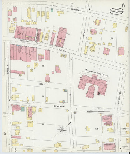 Sanborn Fire Insurance Map from Charleston, Kanawha County, West Virginia (1897), Sheet #0006 - Complete Map Set gallery image, historic Sanborn map, vintage wall art, West Virginia West Virginia
