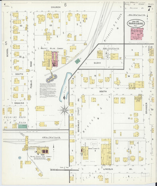 Sanborn Fire Insurance Map from Harrisburg, Saline County, Illinois (1907), Sheet #0007 - Historic Sanborn Fire Insurance Map Print, vintage old map wall art, antique decor, genealogy gift, Illinois Illinois map