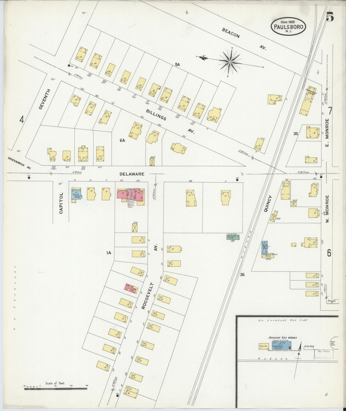 Sanborn Fire Insurance Map from Paulsboro, Gloucester County, New Jersey (1909), Sheet #0005 - Historic Sanborn Fire Insurance Map Print, vintage old map wall art, antique decor, genealogy gift, New Jersey New Jersey map