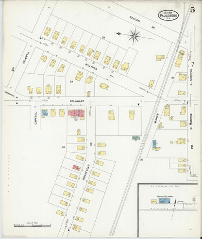 Sanborn Fire Insurance Map from Paulsboro, Gloucester County, New Jersey (1909), Sheet #0005 - Historic Sanborn Fire Insurance Map Print, vintage old map wall art, antique decor, genealogy gift, New Jersey New Jersey map