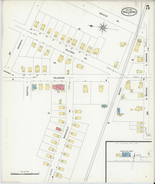 Sanborn Fire Insurance Map from Paulsboro, Gloucester County, New Jersey (1909), Sheet #0005 - Historic Sanborn Fire Insurance Map Print, vintage old map wall art, antique decor, genealogy gift, New Jersey New Jersey map
