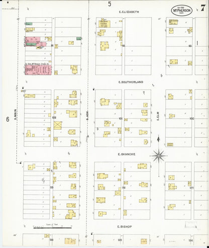 Sanborn Fire Insurance Map from Mcpherson, Mcpherson County, Kansas (1901), Sheet #0007 - Complete Map Set gallery image, historic Sanborn map, vintage wall art, Kansas Kansas