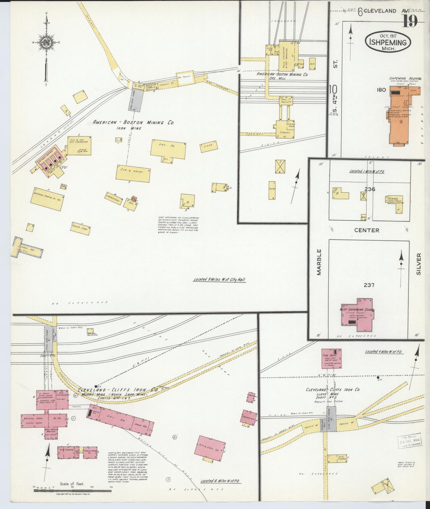 Sanborn Fire Insurance Map from Ishpeming, Marquette County, Michigan (1917), Sheet #0019 - Historic Sanborn Fire Insurance Map Print, vintage old map wall art, antique decor, genealogy gift, Michigan Michigan map