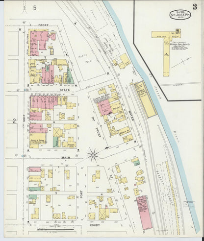 Sanborn Fire Insurance Map from Saint Joseph, Berrien County, Michigan (1896), Sheet #0003 - Historic Sanborn Fire Insurance Map Print, vintage old map wall art, antique decor, genealogy gift, Michigan Michigan map