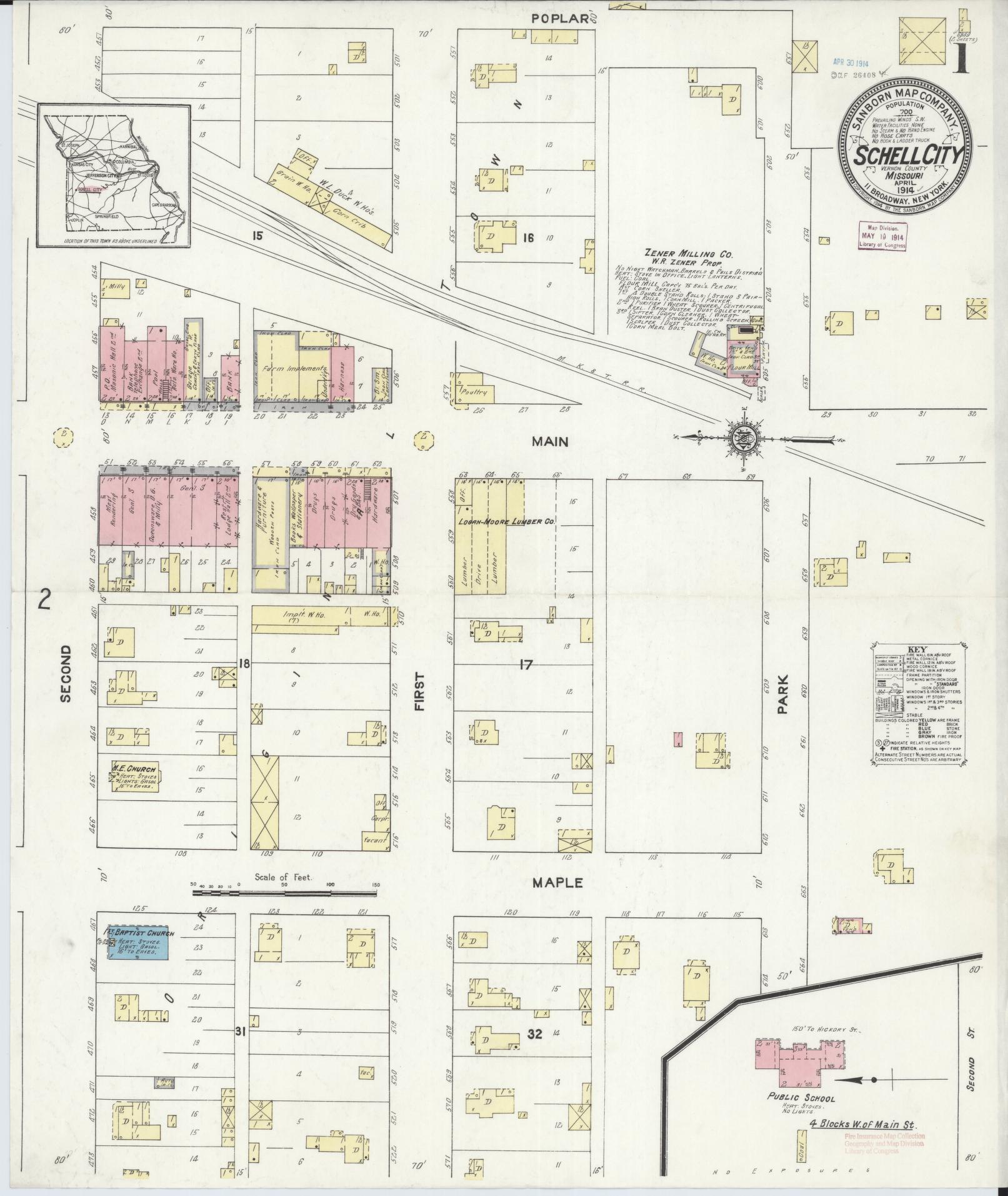 Sanborn Fire Insurance Map from Schell City, Vernon County, Missouri (1914), Sheet #0001 - Complete Map Set gallery image, historic Sanborn map, vintage wall art, Missouri Missouri