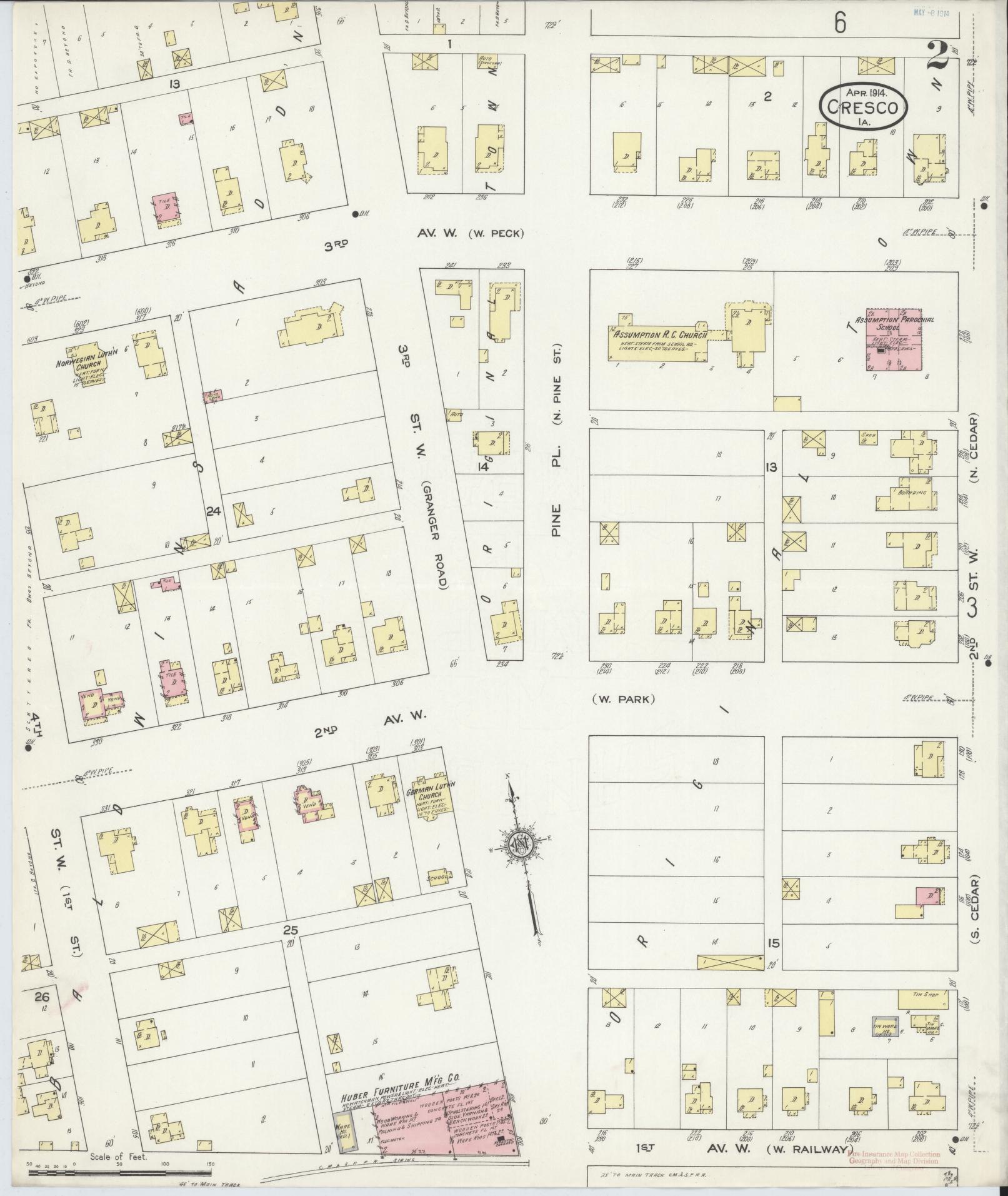 Sanborn Fire Insurance Map from Cresco, Howard County, Iowa (1914), Sheet #0002 - Historic Sanborn Fire Insurance Map Print, vintage old map wall art